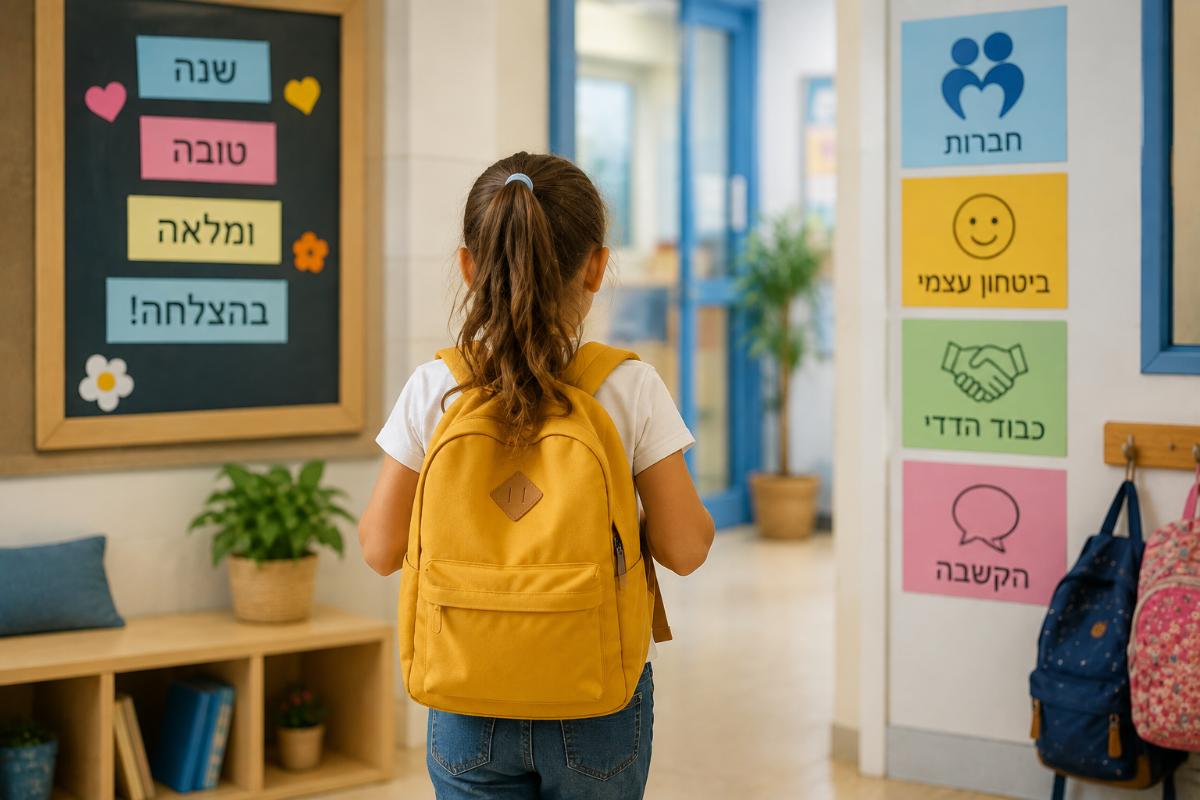 קבוצת ילדים משוחחים ומשחקים יחד בהנאה בבית ספר
